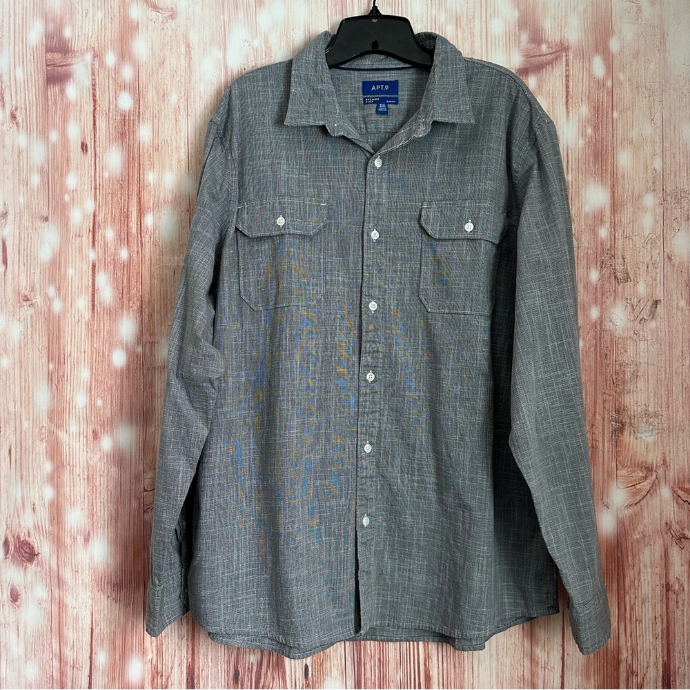 Apt 9 Premier Flex Slim Fit Blue Crosshatch Button Down Shirt Size XL